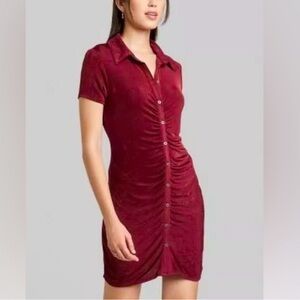 WILD FABLE Burgundy button down cinched dress